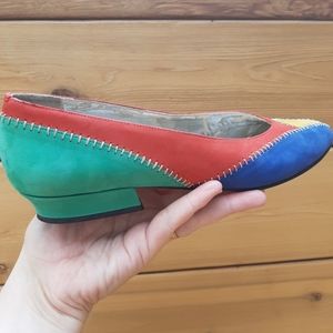 Vintage Holt Renfrew Leather Patchwork Color block Flats pointed toe 80 90s